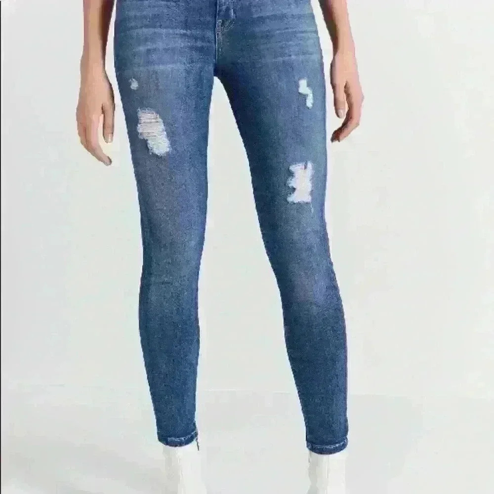 Current/Elliott The Stiletto 80s Distressed Mid Rise Jeans Womens 28 Medium Wash - Picture 2 of 13